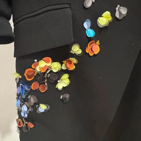 Cinq à Sept Black Jacket/Dress with Colorful Floral Accents - Picture 6 of 7